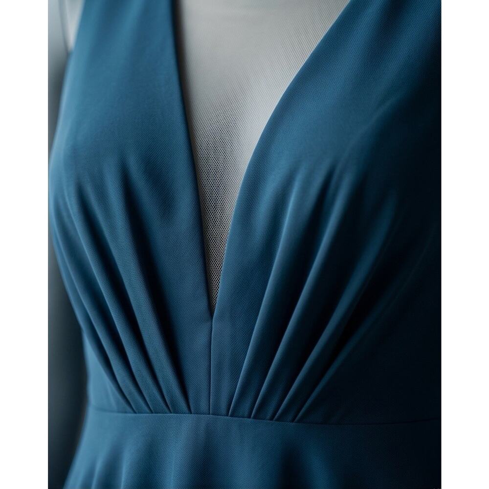 Jenny Yoo Collection Navy Deep V Neck Pleated Chiffon Maxi Dress Gown Sz 4 $285 - Picture 5 of 15